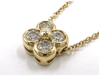 Tiffany & Co. Bezel Set 4P Flower Diamond Necklace 18K Yellow Gold 40.5cm Auth