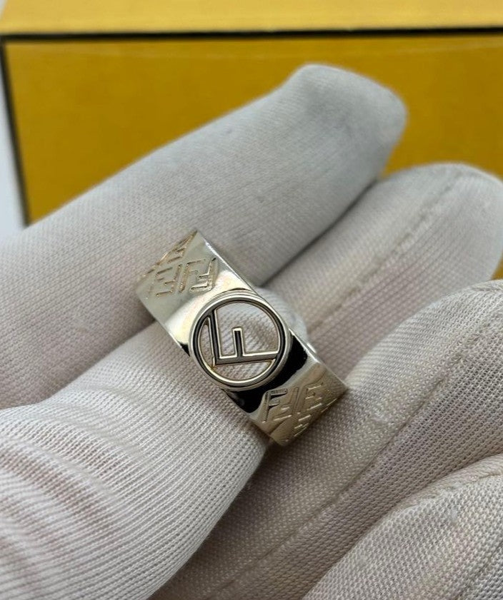 Excellent Fendi FF F is Gold Tone Metal Ring Size S 52 US 6 No Box