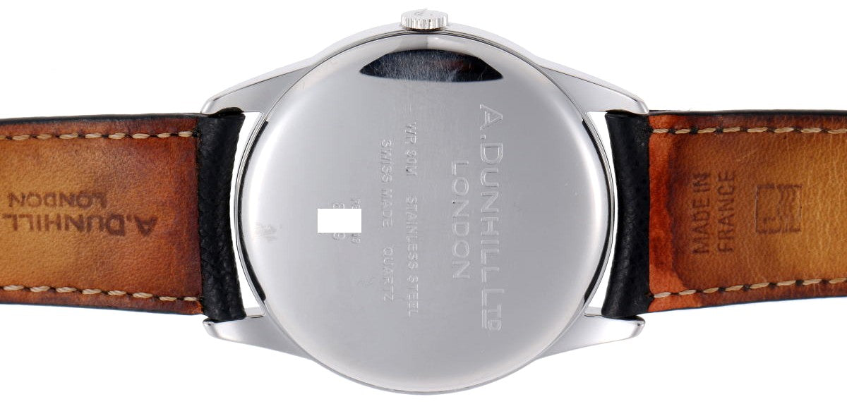 Dunhill Eccentric DQV210AL Quartz Watch Silver Dial SS Black Leather Swiss Used