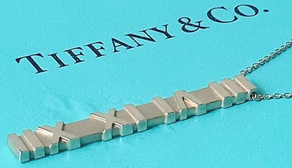 Tiffany & Co Atlas Bar Pendant Necklace Sterling Silver 925 1.9x0.2in Authentic
