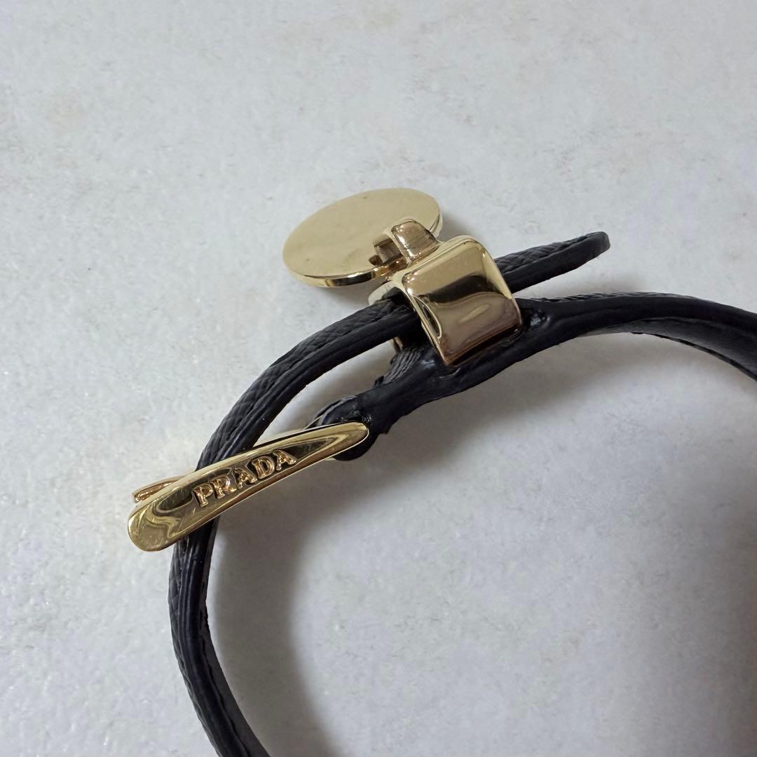 Prada Saffiano Black Leather Gold Hardware Bracelet Bangle Size M