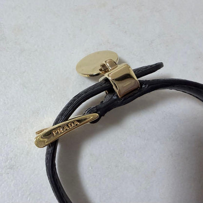 Prada Saffiano Black Leather Gold Hardware Bracelet Bangle Size M