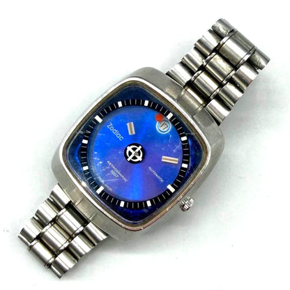 Zodiac Astrographic SST Automatic Watch Blue Dial Square Case Vintage Swiss Made