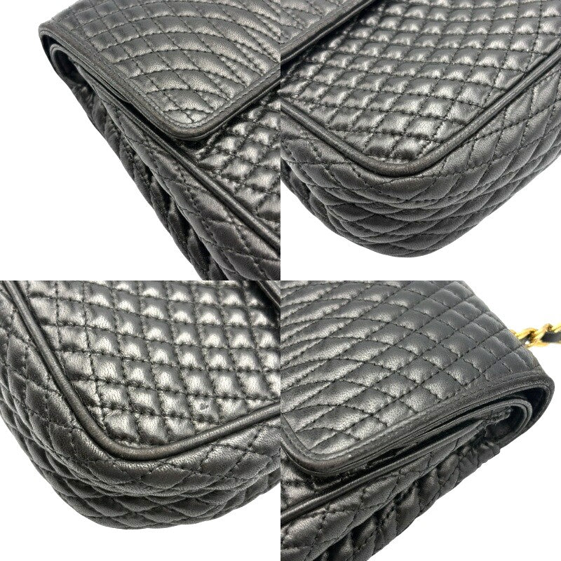 BALLY Quilted Leather Chain Shoulder Bag Black Gold HW 25cm(9.8") Italy Vintage