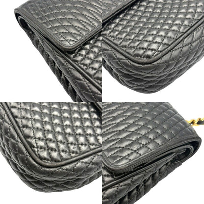 BALLY Quilted Leather Chain Shoulder Bag Black Gold HW 25cm(9.8") Italy Vintage