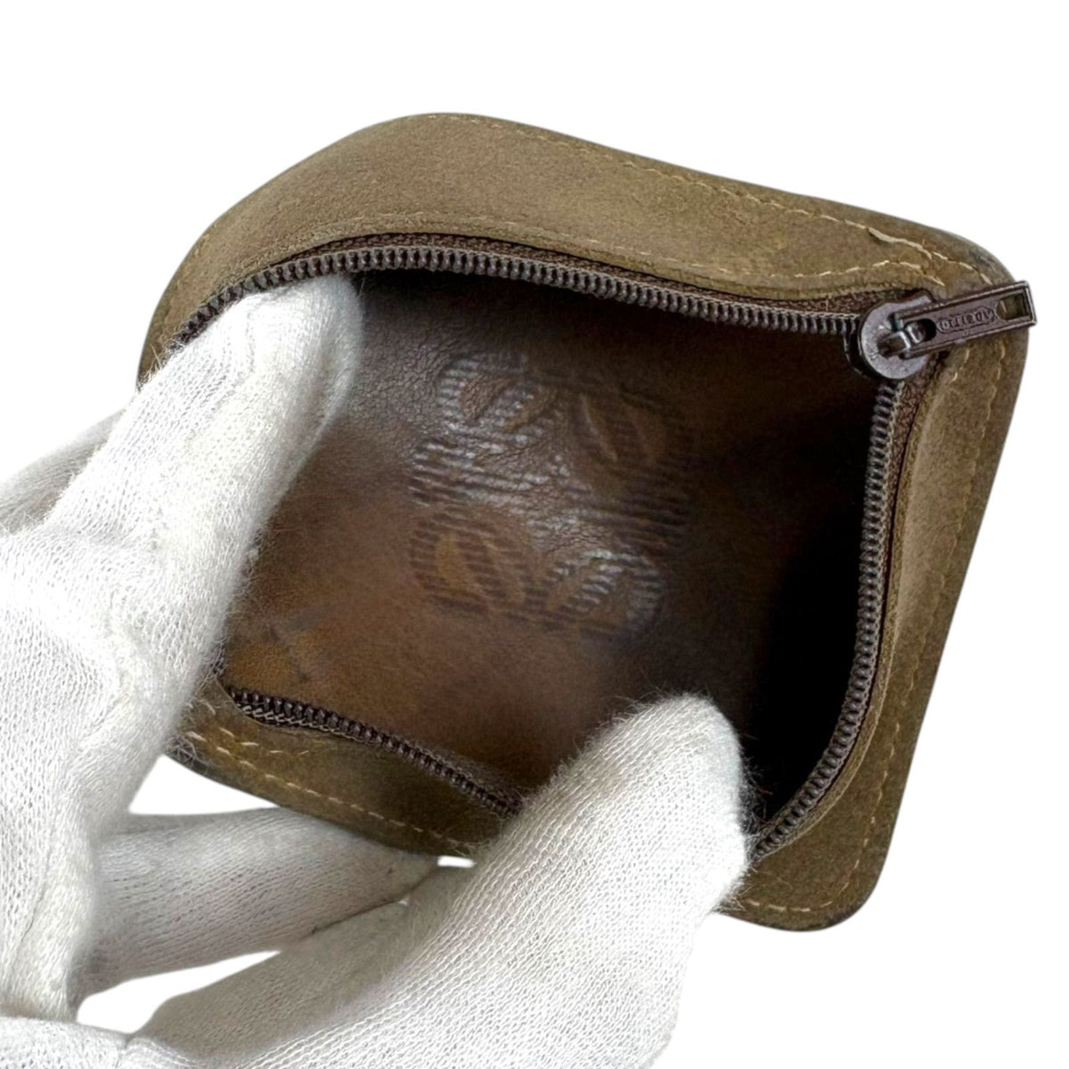 Loewe Anagram Brown Suede Leather Coin Case Coin Purse 10 x 9cm 3.9 x 3.5in