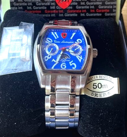 Tonino Lamborghini Men Watch Blue Dial Silver Stainless Steel 2006 Ltd W/ Box