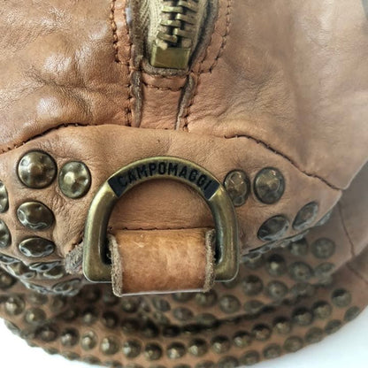 CAMPOMAGGI Studded Leather Boston Bag Camel Tan Italy 2way Vintage Distressed