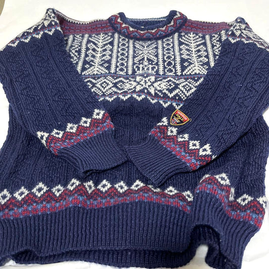 DALE OF NORWAY Nordic Wool Knit Sweater Navy Fair Isle Men's Size M Vintage