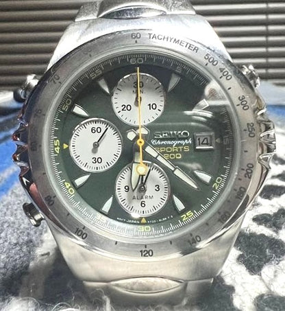 SEIKO Giugiaro Macchina Sportiva Chronograph Green Dial 43mm Vintage 1999 Watch