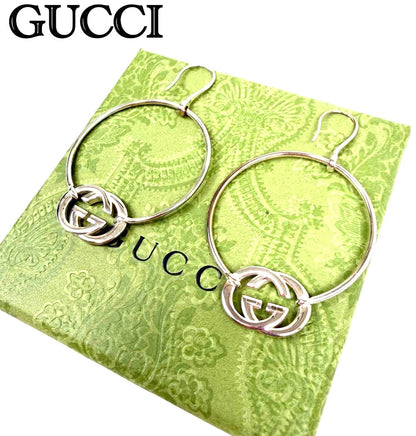 GUCCI Interlocking G Hoop Earrings Silver SV925 5.5cm(2.2") New Unused Japan