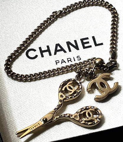 CHANEL CC Logo Scissor Charm Bracelet Gold Tone Vintage 2002 Spring 18cm Used
