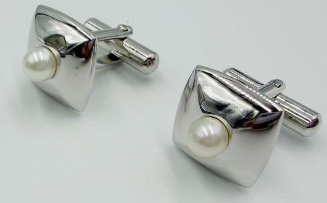 MIKIMOTO Pearl Silver Cufflinks Men Formal Accessories w/ Box Authentic Japan