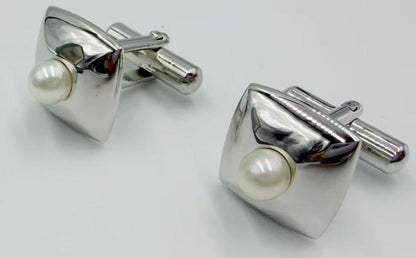 MIKIMOTO Pearl Silver Cufflinks Men Formal Accessories w/ Box Authentic Japan