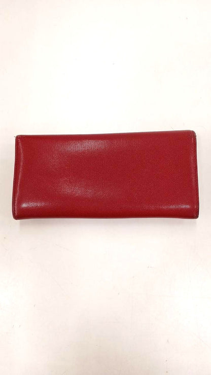 FENDI Long Wallet Bifold Red Leather Logo Gold Hardware 19cm 7.5in Womens