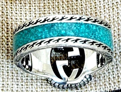 GUCCI Interlocking GG Ring Silver 925 Turquoise Enamel Size US 7 / EU 54 Used