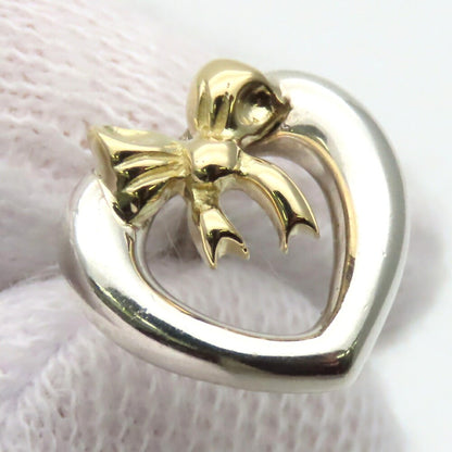 Tiffany & Co Heart Ribbon Earrings Silver 925 18K Gold Combo Studs 11mm Auth