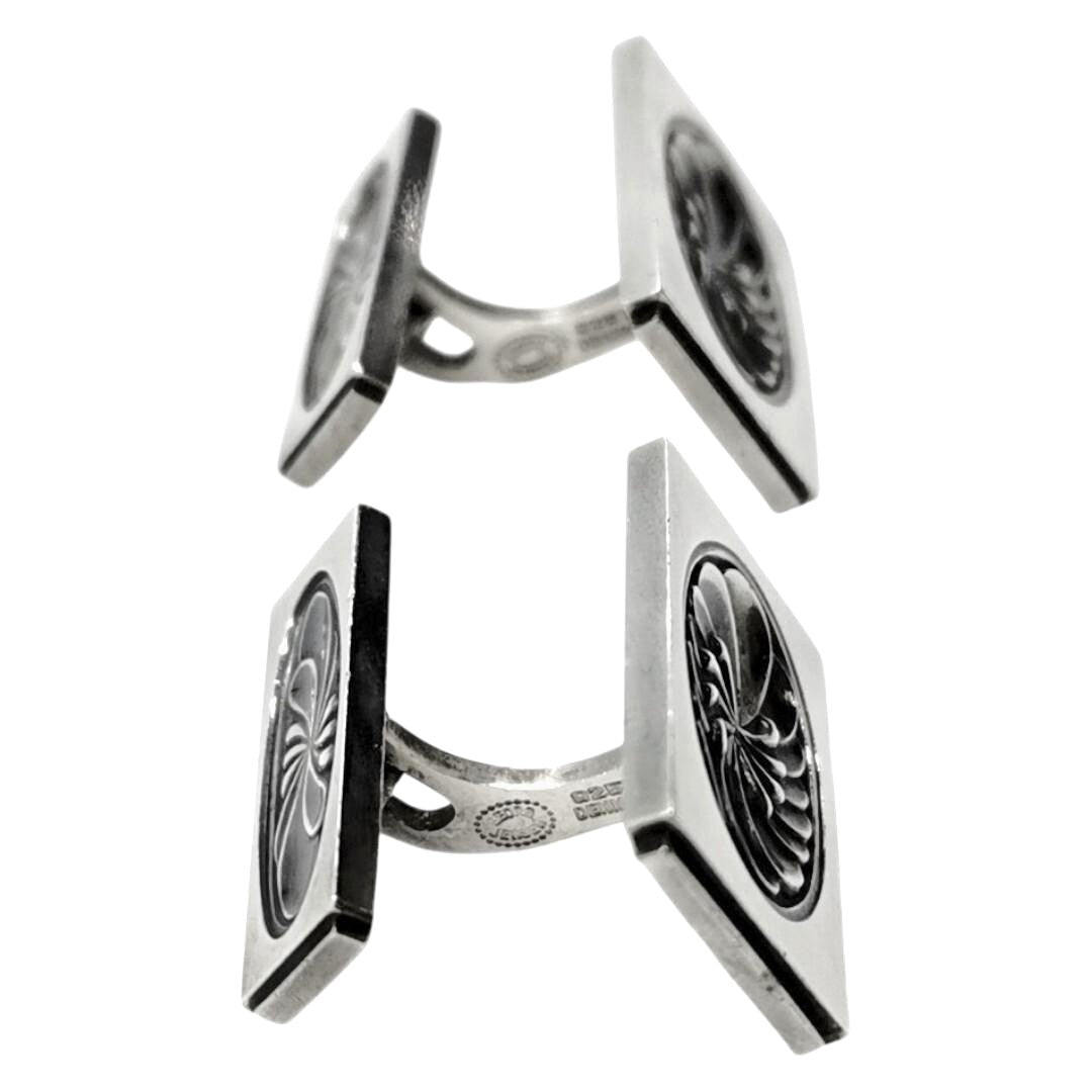 Georg Jensen Cufflinks Sterling Silver 925 Rectangle Swirl Design Mens Denmark