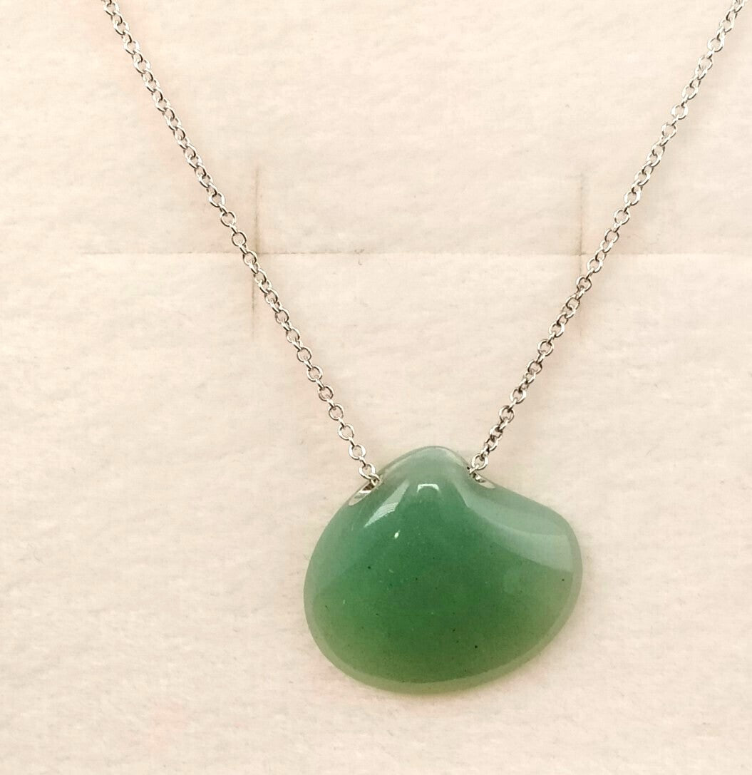 Tiffany & Co Jade Pendant Necklace Green Sterling Silver Chain 40cm(15.7") New