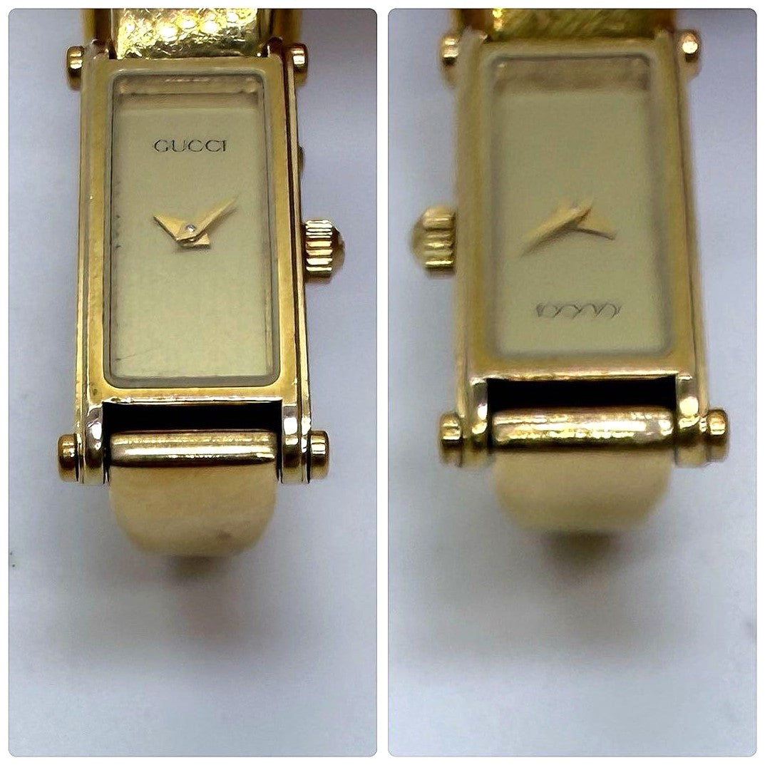 Gucci 1500L Bangle Watch Gold Dial Swiss Made Quartz Ladies 16cm(6.3in)