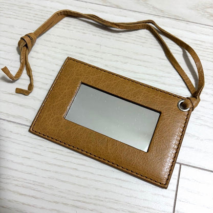 BALENCIAGA Mirror Bag Charm Leather Strap Camel Light Brown Accessory Authentic