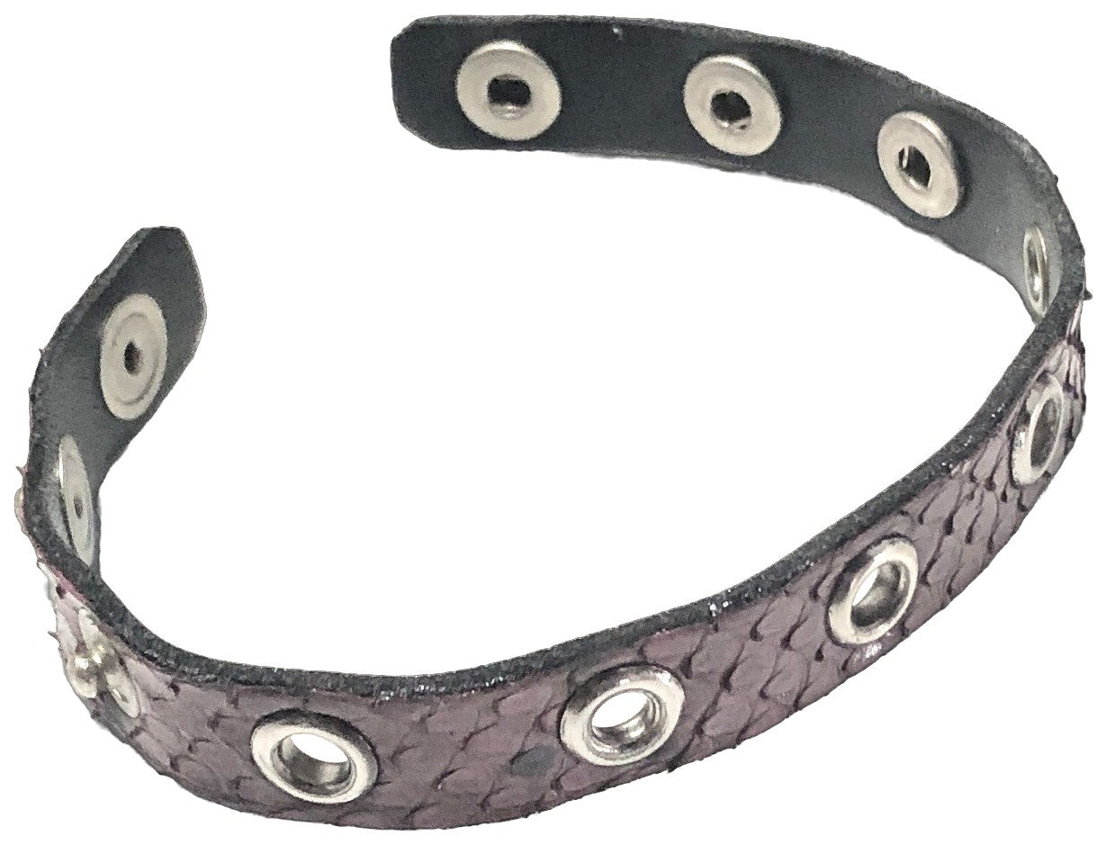 CHANEL CC Logo Bracelet Bangle Purple Exotic Embossed Leather Silver Studs