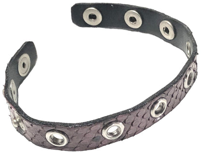 CHANEL CC Logo Bracelet Bangle Purple Exotic Embossed Leather Silver Studs