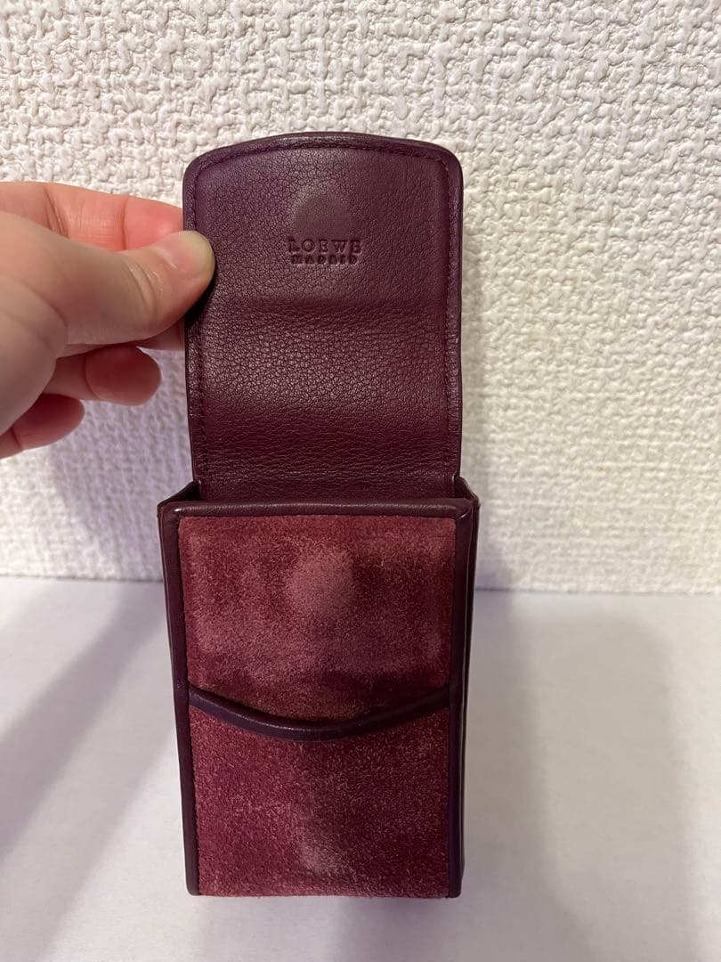 LOEWE Anagram Wine Red Suede Cigarette Case Vintage