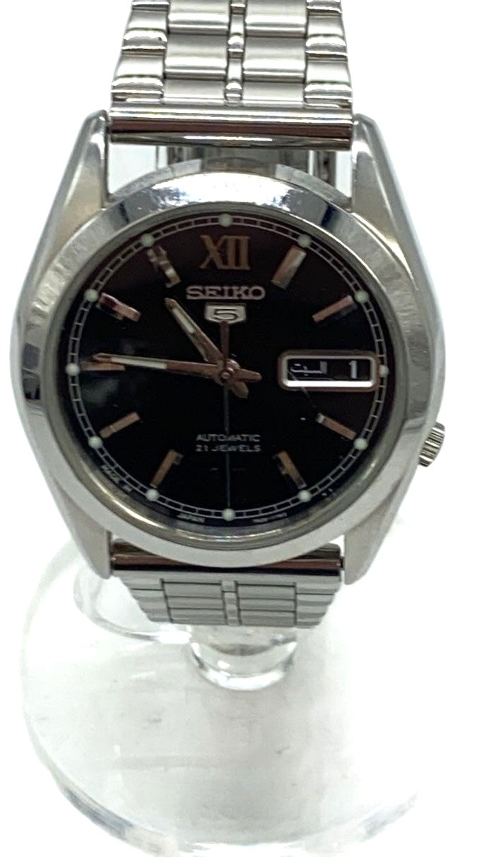 SEIKO 5 Automatic 21 Jewels 7S26-03S0 Watch Black Dial Steel Japan Men 36mm Used