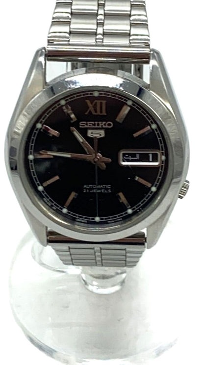 SEIKO 5 Automatic 21 Jewels 7S26-03S0 Watch Black Dial Steel Japan Men 36mm Used