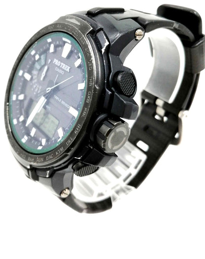 Casio Pro Trek Triple Sensor Tough Solar Ana-Digi Watch Black PRW-6000 Used
