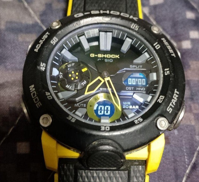 Casio G-Shock GA-2000 Carbon Core Guard Mens Watch Yellow Black Working