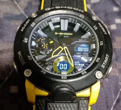 Casio G-Shock GA-2000 Carbon Core Guard Mens Watch Yellow Black Working
