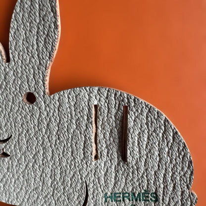 HERMES Rabbit Charm Leather Cutout Motif Ornament Gray Taurillon Clemence