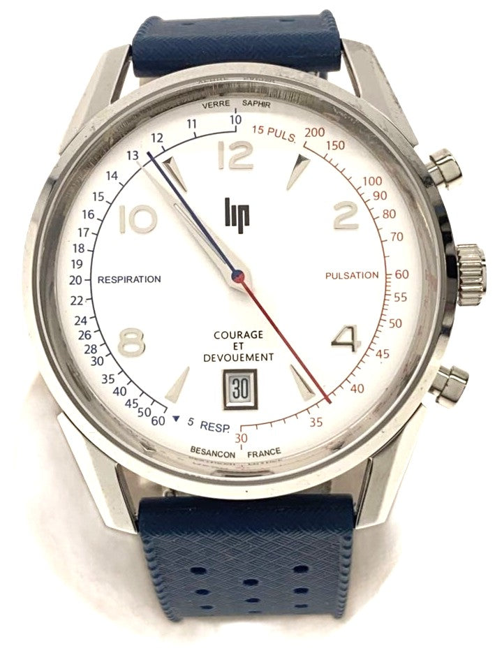 LIP Courage ET Devouement 2020 Pompiers Chronograph White Blue Rubber Japan