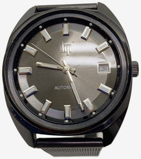 LIP Automatic Watch Black Steel Mesh Band Date Display Analog Men 37mm France