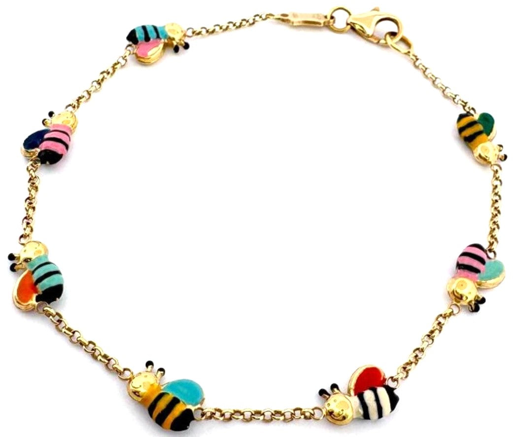 Ponte Vecchio Bee Bracelet 18K Yellow Gold Enamel Multicolor 18cm 7.1" Italy