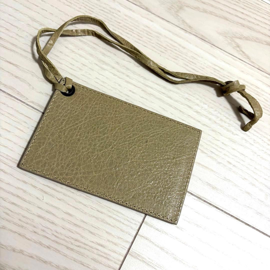 BALENCIAGA Mirror Bag Charm Leather Accessory Greige Beige 13cm 5.1in Authentic
