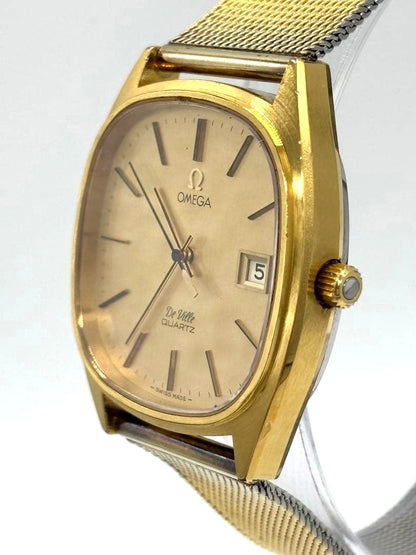Omega De Ville Quartz 192.0034 Cal.1342 Gold Dial Date Mens Watch Swiss 34mm