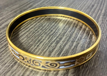 Michaela Frey Wien Enamel Bangle Bracelet Gold Black White Austria 2.6in