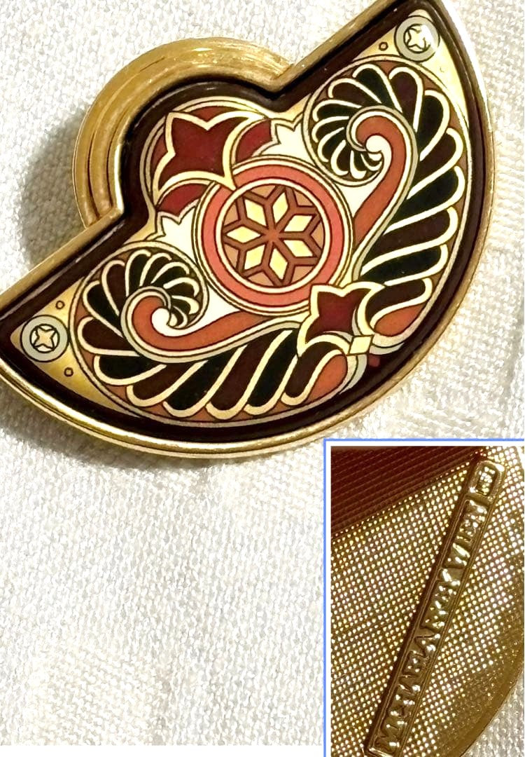 Michaela Frey Wien Enamel Brooch Half Moon Cloisonne Gold Tone Vintage Austria
