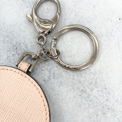 FENDI Monster Eyes Bag Charm Keyring Pink Saffiano Leather Silver HW Italy