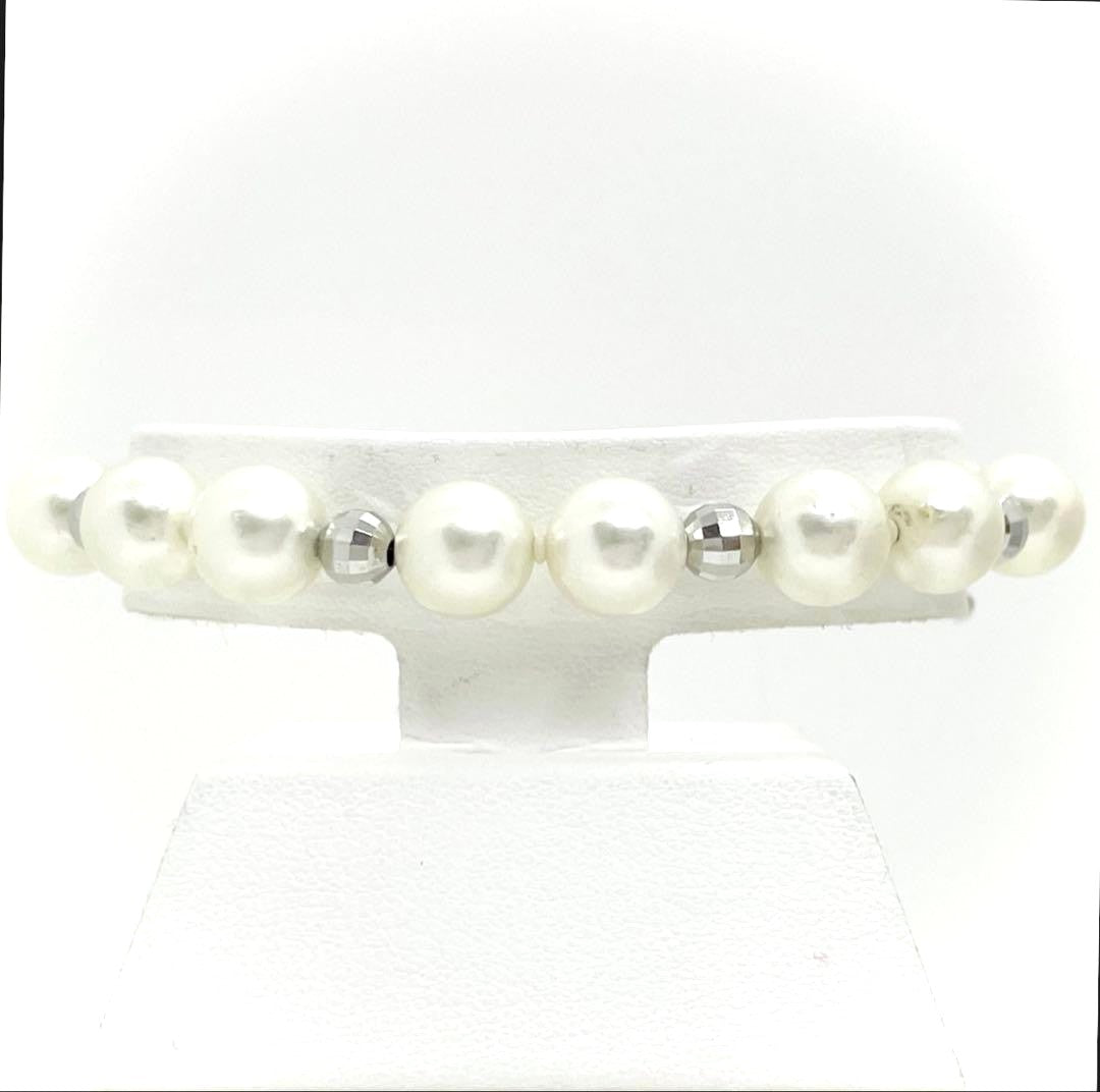 Akoya Pearl Silver Bracelet White 8.6-8.8mm Diamond-Cut Beads Elegant Japan