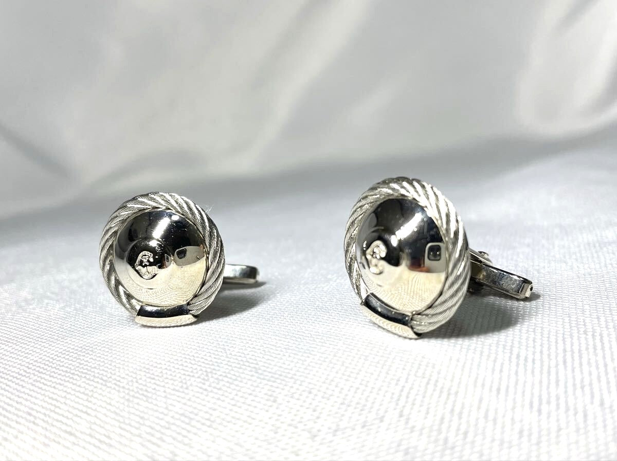 PHILIPPE CHARRIOL Cable Wire C Logo Oval Cufflinks Large Silver Tone 2.2cm
