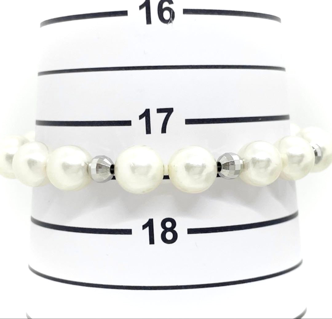 Akoya Pearl Silver Bracelet White 8.6-8.8mm Diamond-Cut Beads Elegant Japan