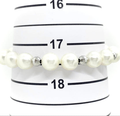 Akoya Pearl Silver Bracelet White 8.6-8.8mm Diamond-Cut Beads Elegant Japan