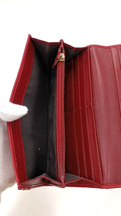 FENDI Long Wallet Bifold Red Leather Logo Gold Hardware 19cm 7.5in Womens