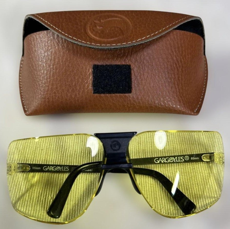 GARGOYLES Vintage Sunglasses Yellow Lens Black Frame 85mm USA with Case Mens