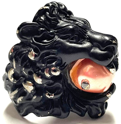 GUCCI Lion Head Ring Black Enamel Pink Stone Silver HW US6-6.5 EUR51-52 AUTH