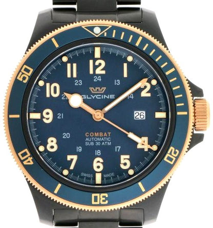 Glycine Combat Sub Automatic GL0279 Men's Watch Blue Dial PVD SS Swiss Made